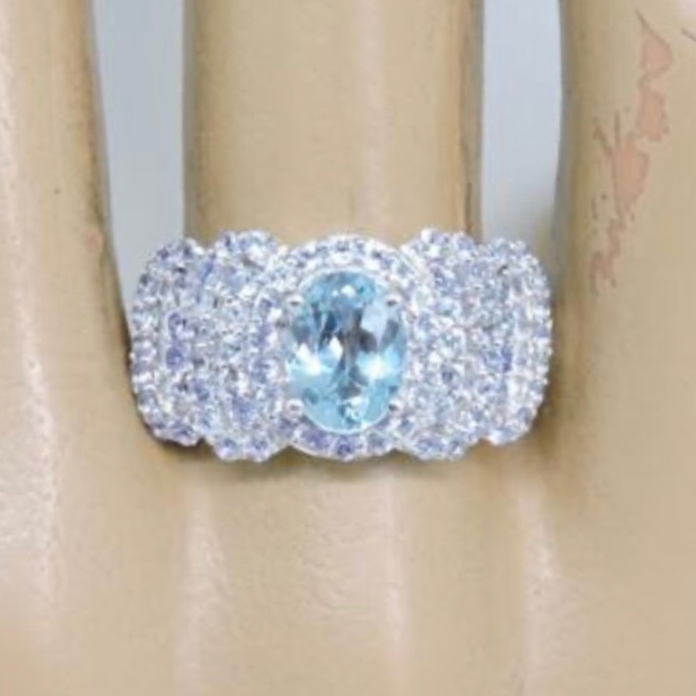 Genuine Blue Topaz & Tanzanite Silver Ring - Picture 5 of 5